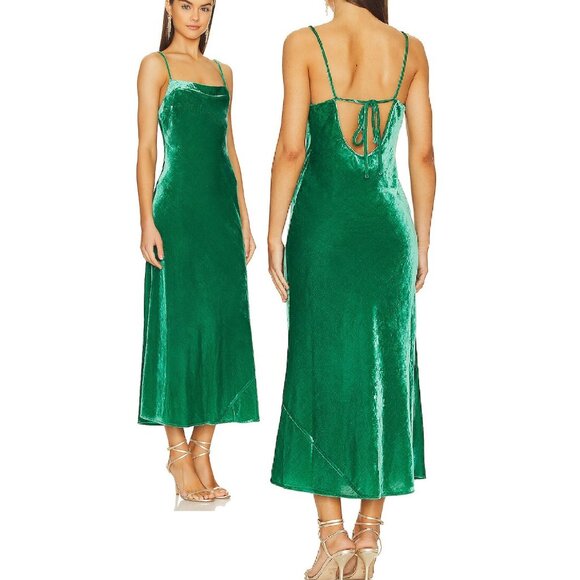 NWT RHODE JEMIMA VELVET SLIP STYLE MAXI DRESS IN EMERALD GREEN SIZE 6 - Picture 2 of 7